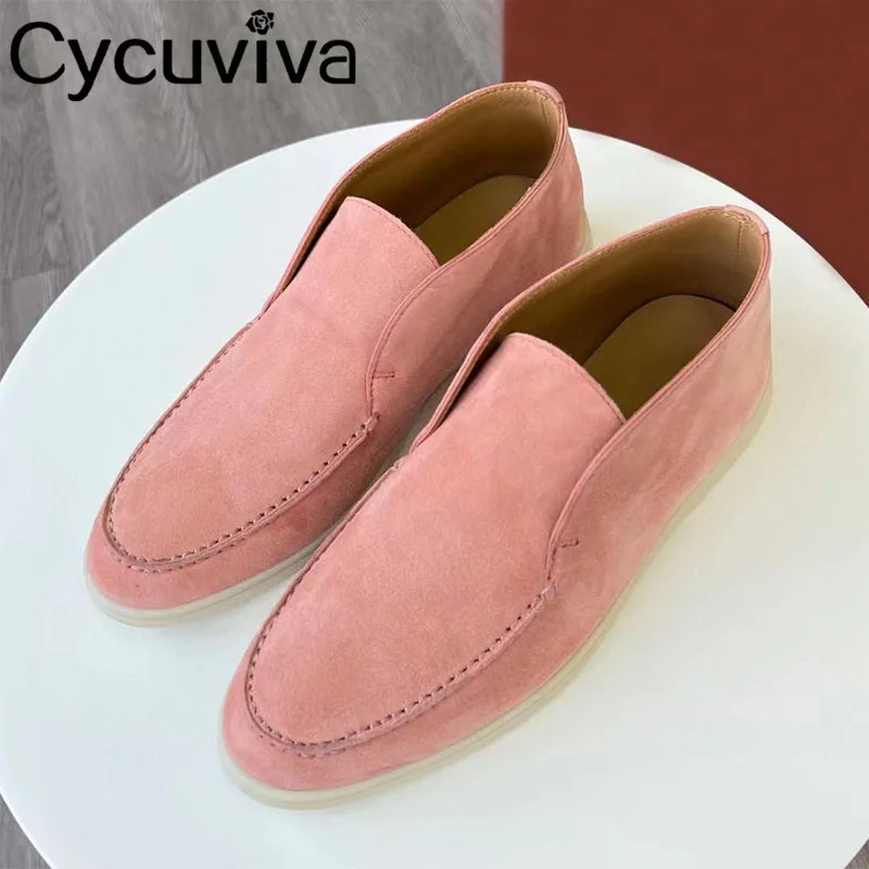 

Hot Sale Real Suede High Top Flat Loafers Shoes For Women Slip On Formal Open Walk Shoes Top Luxury Brand Loafers Shoes Female