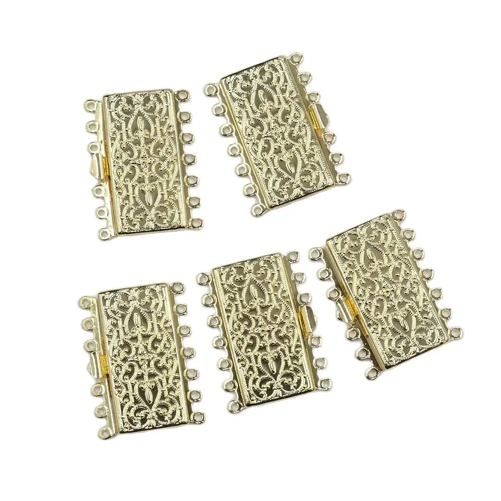 APDGG 5 Pcs 7Strands Rectangle Copper Clasps Gold Plated Jewelry Findings Pearl Bracelets Necklaces Making DIY Craft Accessories