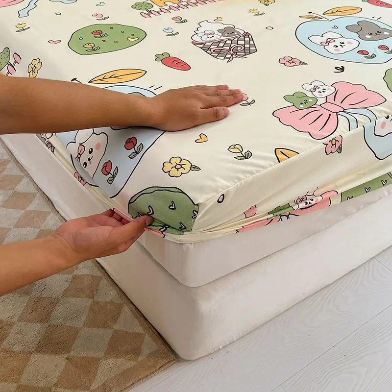 Washable Cotton Fitted Sheet Single Piece Non slip Mattress Protective Cover Full Cover Bed Sheet Simmons Cover