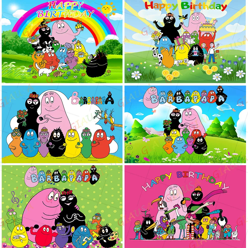 

GIAUSA The Barbapapa Family Backdrop Kids Birthday Baby Shower Banner Photography Background Rainbow Vinyl Photo Studio Props
