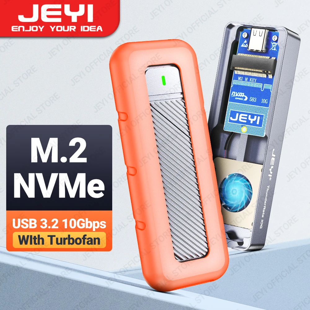 Nvme Gabinete Ssd com Estojo Protetor de Silicone Ventilador Turbo Usb c 3.2 Gen 10 Gbps Unidade de Estado Sólido Externa Jeyi-m.2