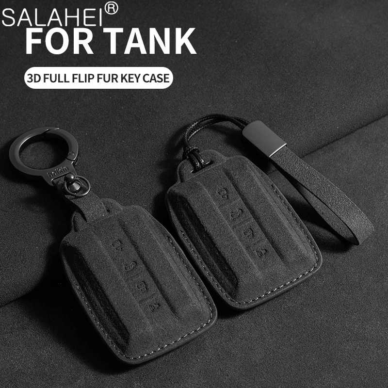 

Suede Leather Car Remote Key Case Cover Protector Shell For Great Wall GWM WEY TANK 300 500 Tank300 Tank50 Keychain Accessories