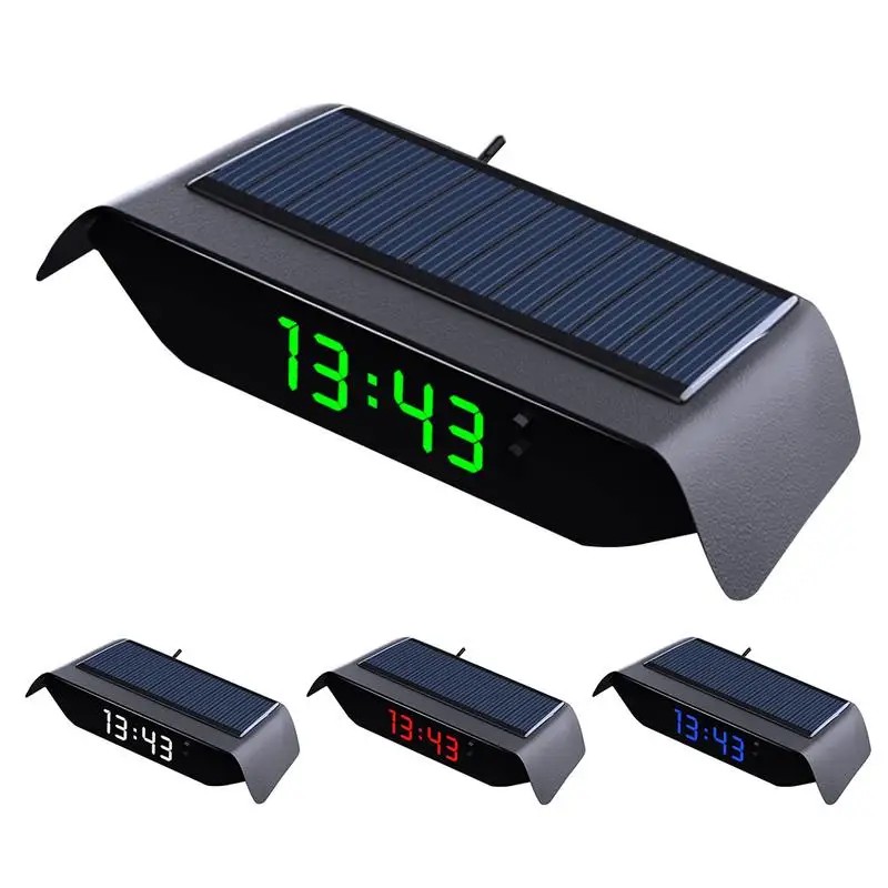 

Car Clock Thermometers Solar Powered Digital Temperature Meter Glowing Temperature Display Dashboard Clock For Trucks