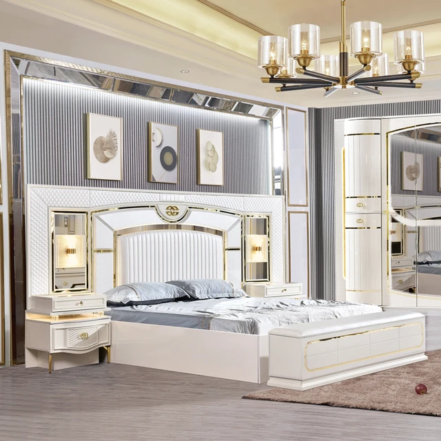 Lightweight Design King Bed Leather Wooden Turkish Modern Size Luxury Furniture Bedroom Set 3