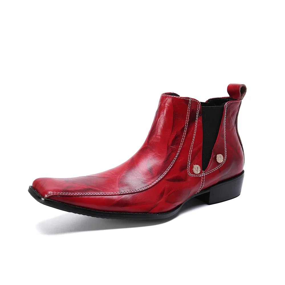 British Style Square Toe Solid Color Dress Shoes Original Zipper Big Size Short Boots Leisure Leather Man Chelsea Boots