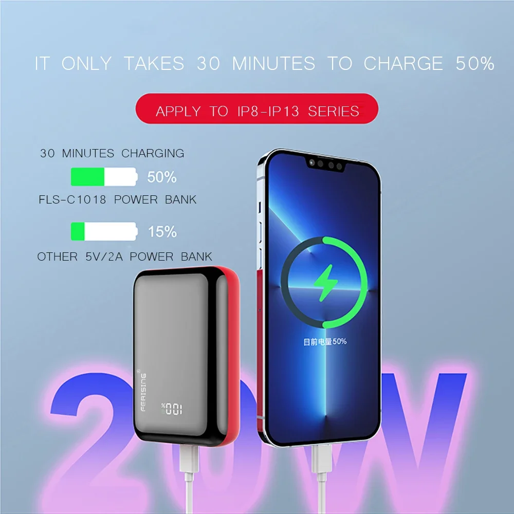 FERISING-Portable Power Bank, External Battery, Powerbank for Oneplus, iPhone, Xiaomi, VOOC Charger, 10000mAh, 20W, 22.5W 3