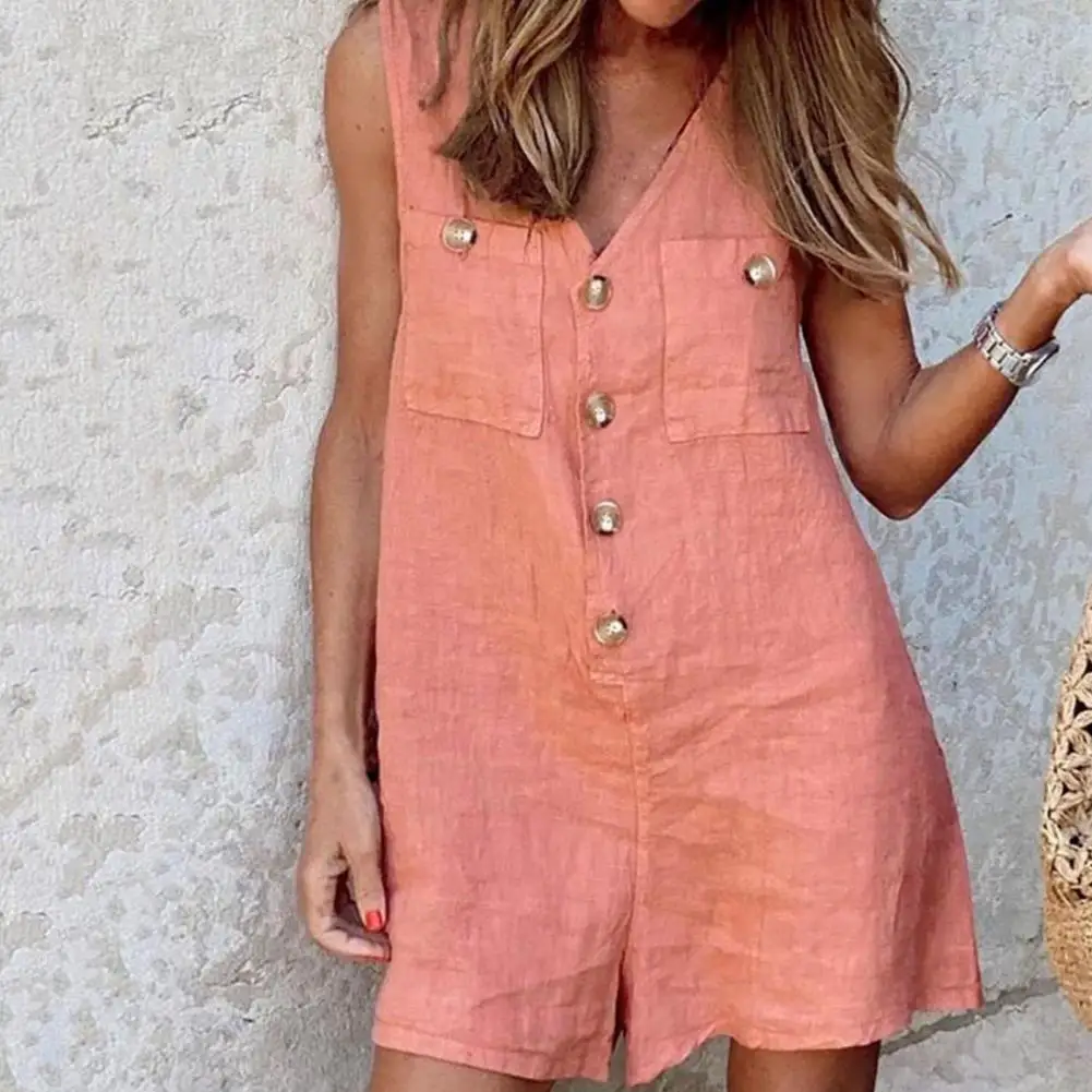 Stylish Women V Neck Sleeveless Rompers 2023 Summer Jumpsuits Short Playsuits Casual Solid Loose Beach Overalls Oversized