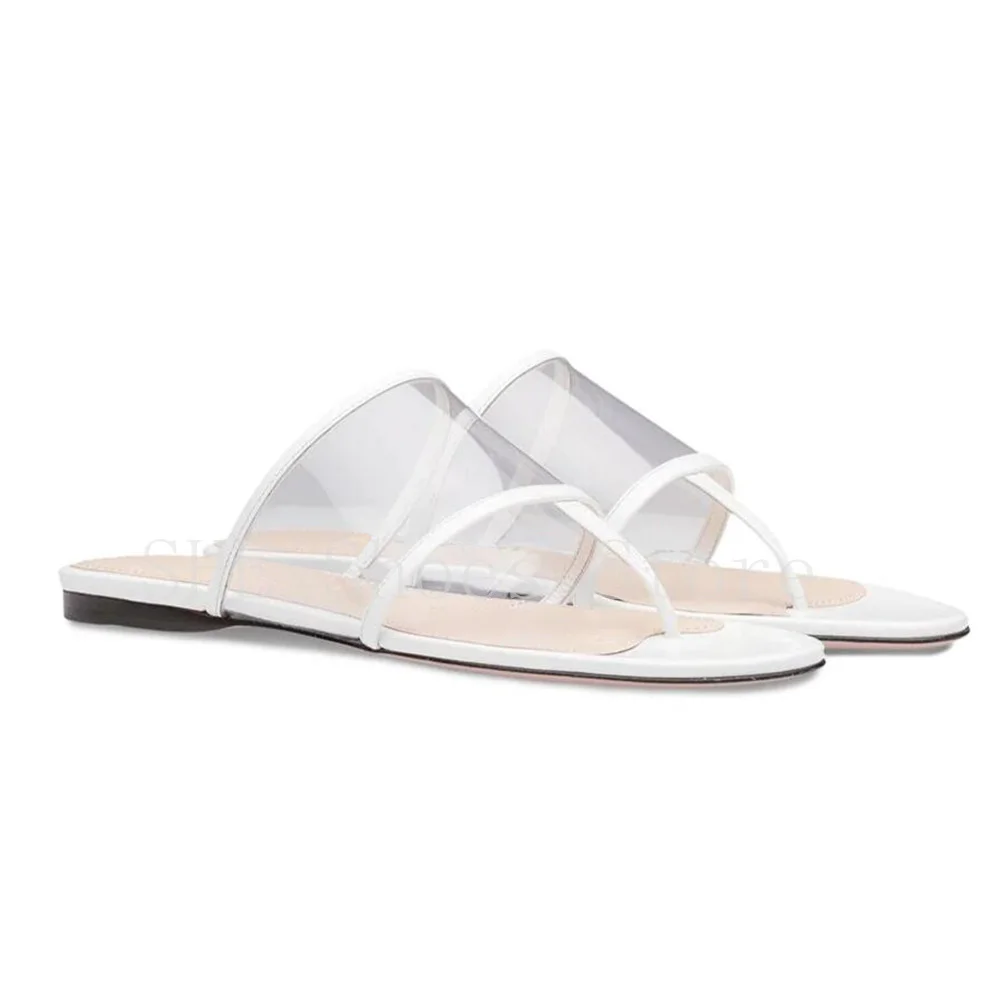 Fashion Transparent Pvc Flip-Toe Flates for Women Round Toe Low Heel Shallow Sandals Ladies Summer Casual Flipflops Shoes