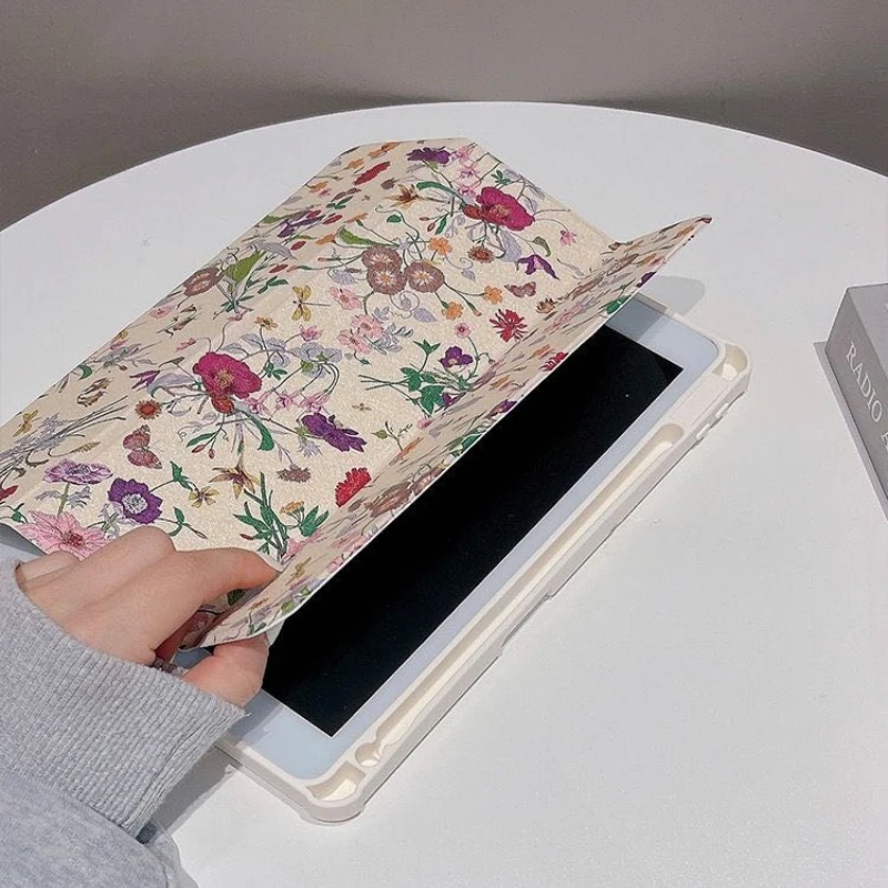 Colorful Floral Tablet Protective Case with Pencil Slot Holder