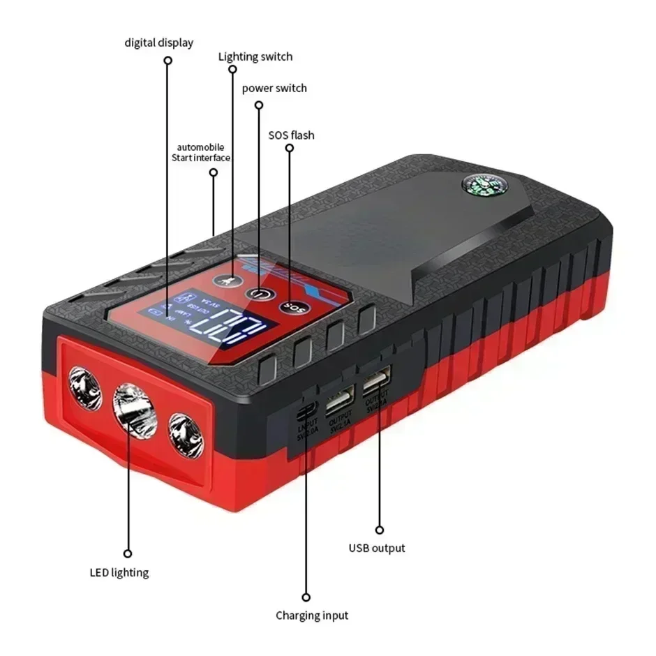 Car Jump Starter 229800mah 12V Automobile Emergency Booster Power Bank Diesel Gasoline