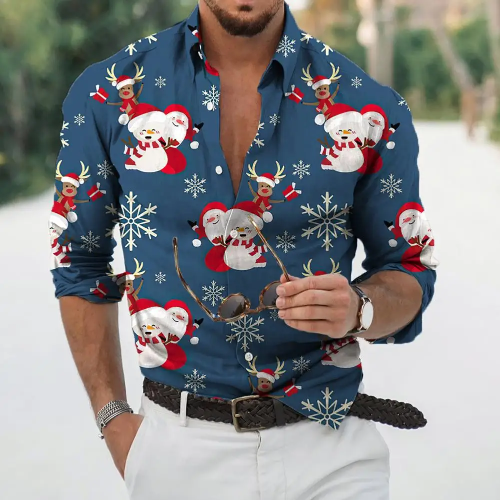 Camicia natalizia da uomo traspirante stampa colorata maniche lunghe  Cardigan monopetto Warm Add Atmosphere Plus Size Snowmen Shirt - AliExpress