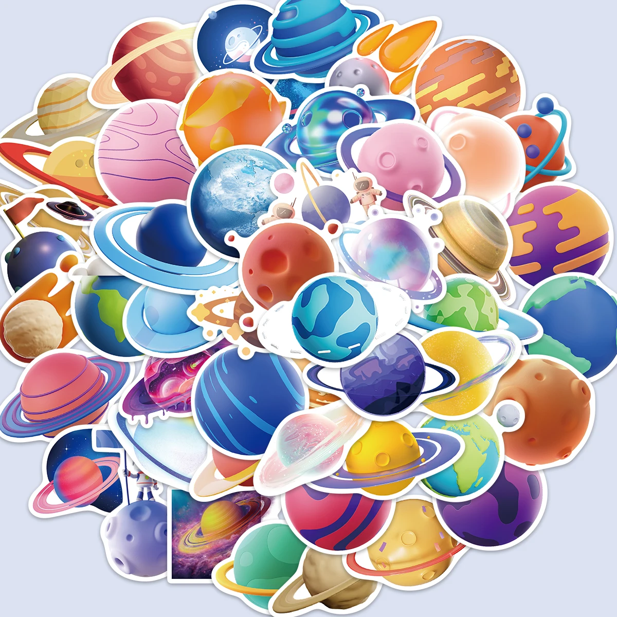 

10/50pcs Sheet Space 3D Planets Kids Cartoon Stickers Laptop Phone Car Book DIY Cute Gift PVC Aesthetic Color Stickers Pack