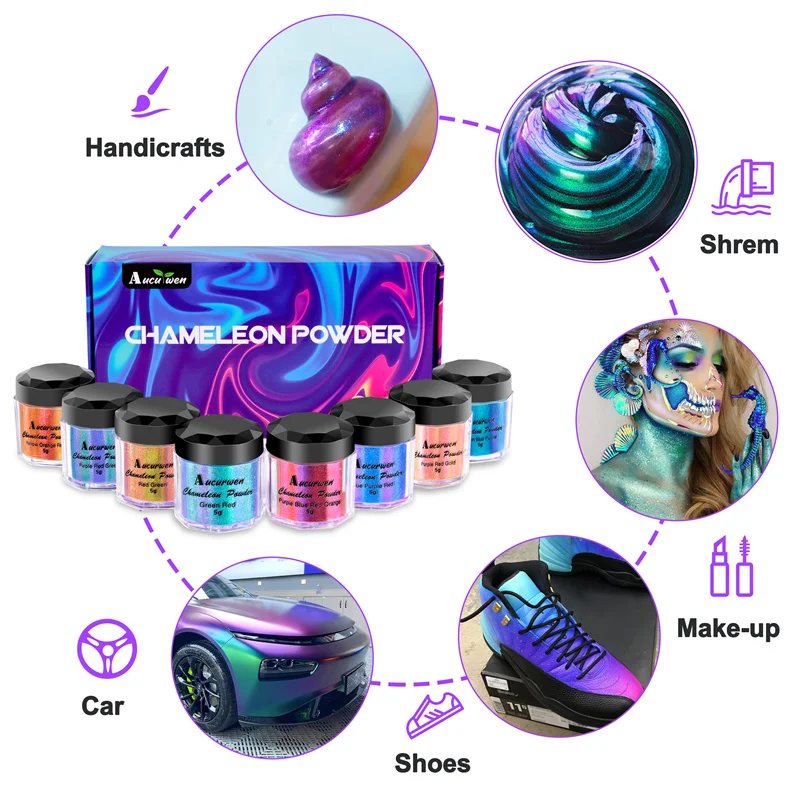8pcs Mirror Chameleons Resin Pigment Set Magic Discolored Pearlescent Powder Epoxy Resin Glitter Kit DIY Jewelry Making Dye Tool