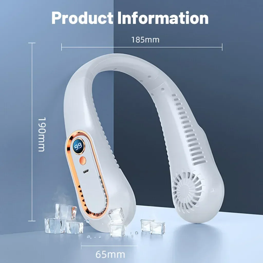 Neck fan shown in use during sports activities