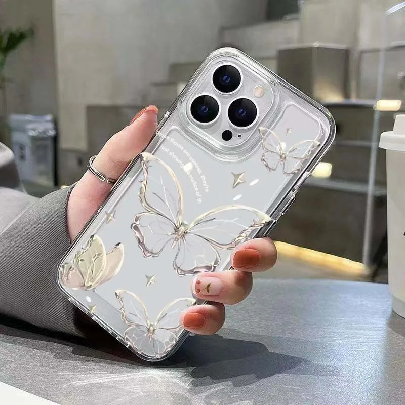Elegant Gold Butterfly Transparent Shockproof Phone Case with Soft Back Cover
