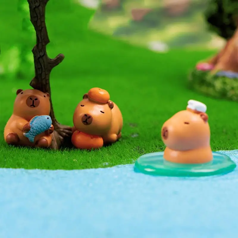 8Pcs Mini Capybara Figure Cute Animals Resin Keychain Pendant Landscape Ornaments Decorative Figurines Animal Model Ornament