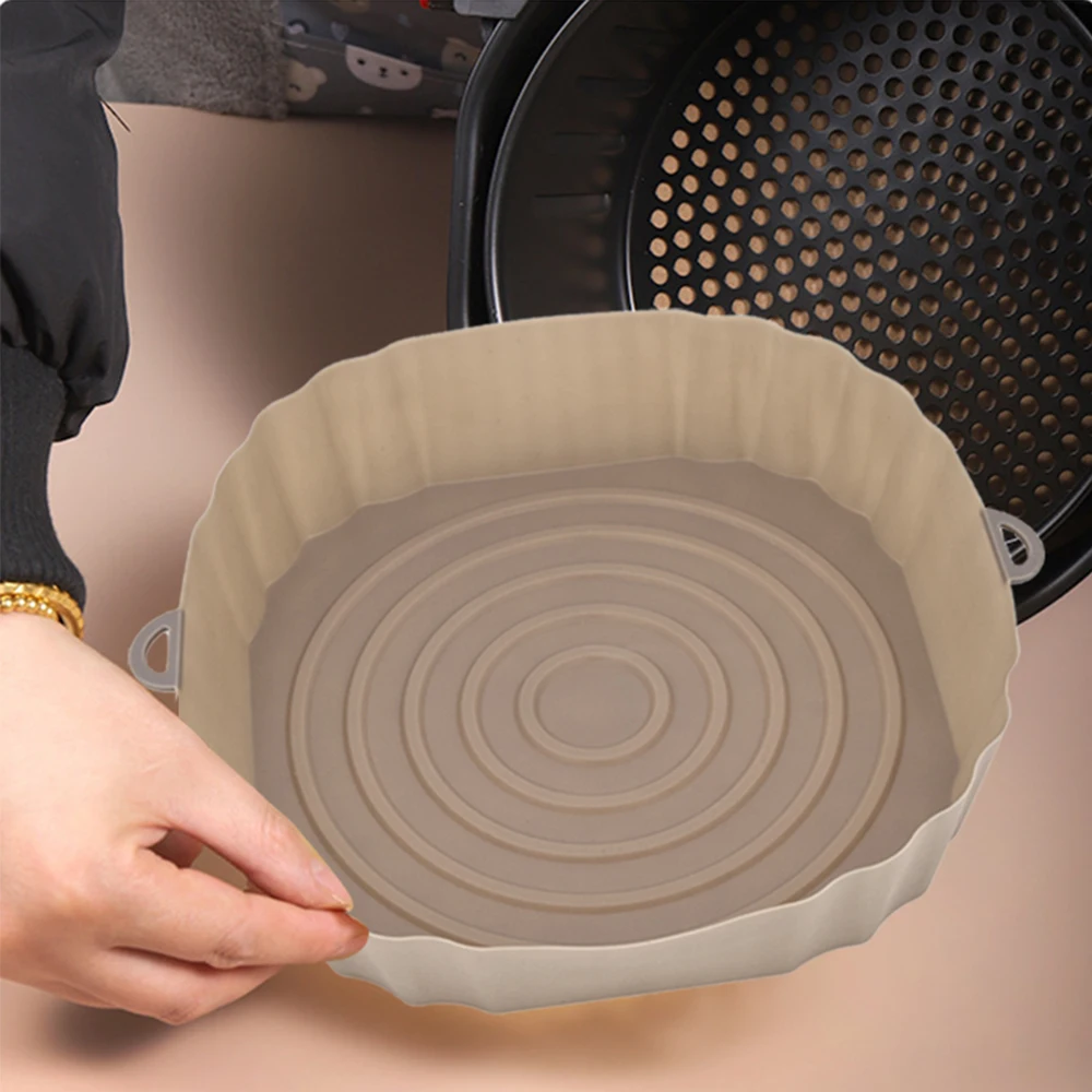 20cm Air Fryers Oven Baking Tray Fried Chicken  Basket Mat AirFryer Silicone Pot Round Replacemen Grill Pan Accessories