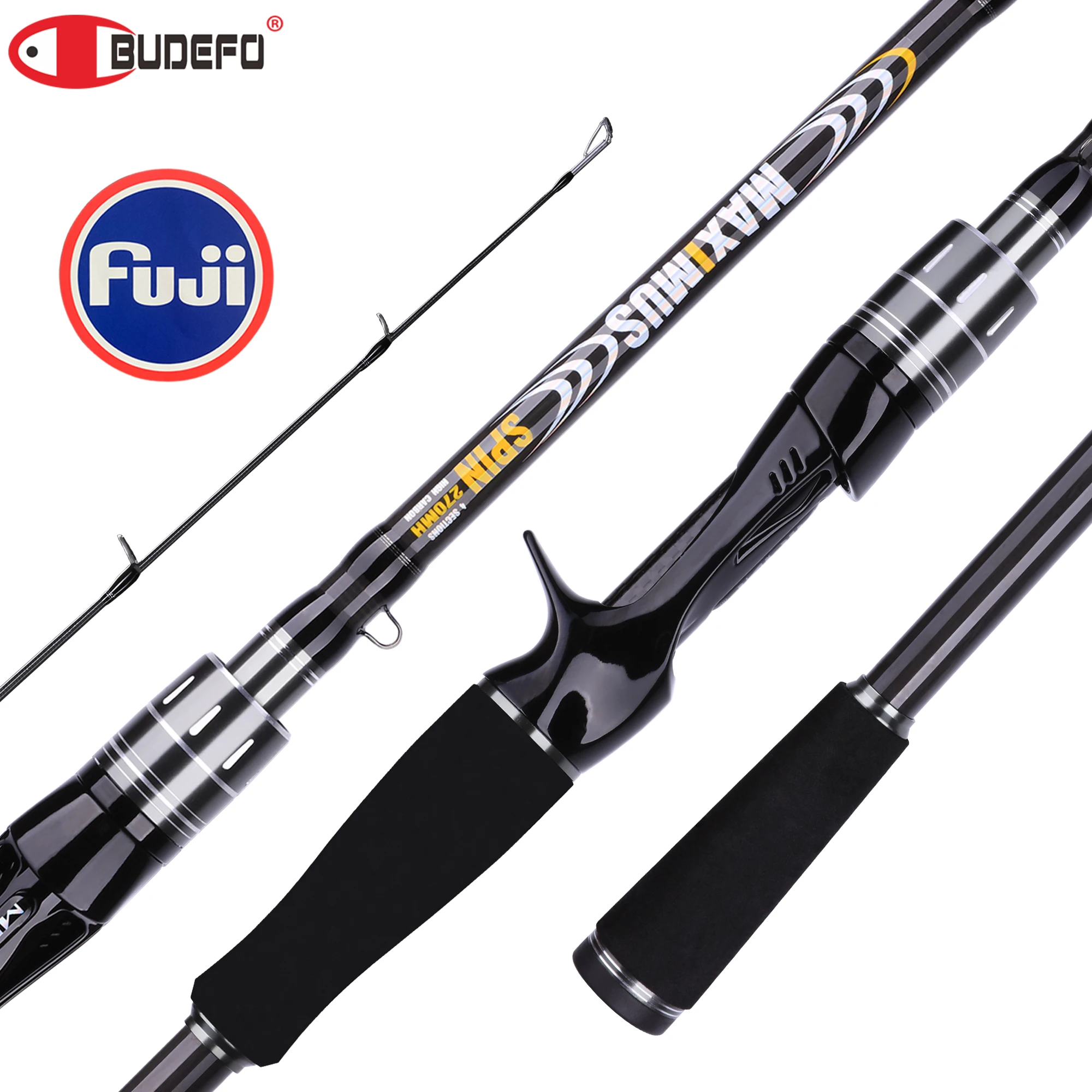 BUDEFO MAXIMUS 루어 낚싯대 1.8m 2.1m 2.4m 2.7m 3.0m 30T 탄소 스피닝 베이트캐스팅 FUJI 가이드 여행 루어 낚싯대 3-50g ML/M/MH 