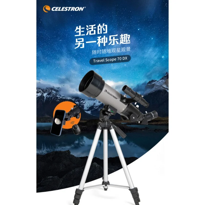 

Celestron-Travel Scope DX 70mm, Achromatic Refractor Telescope, Fully Coated Optics, Smartphone Digiscoping Adapter, F/6 AZ