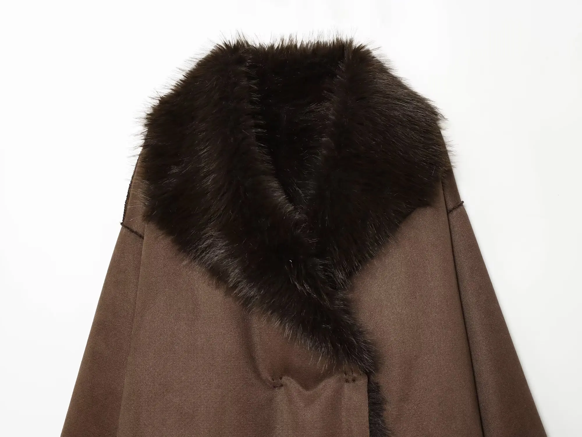 HH Damen Mode Komfortabler Langarm-Mantel mit Pelzkragen Einfarbige Jacke für Frauen Winter Casual Verdeckte Knöpfe Wendemantel – Detail 4