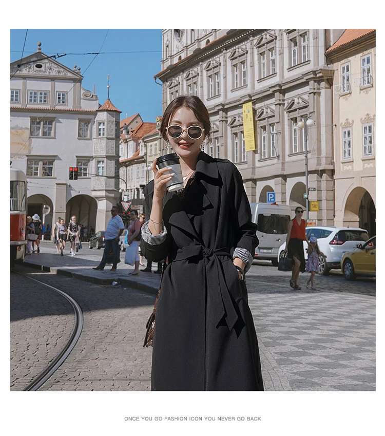 Brand New Fashion Long Black Trench Coat For Women With Belt Waterproof Duster Coat Cloak Lady Female Outerwear Spring Autumn black puffer