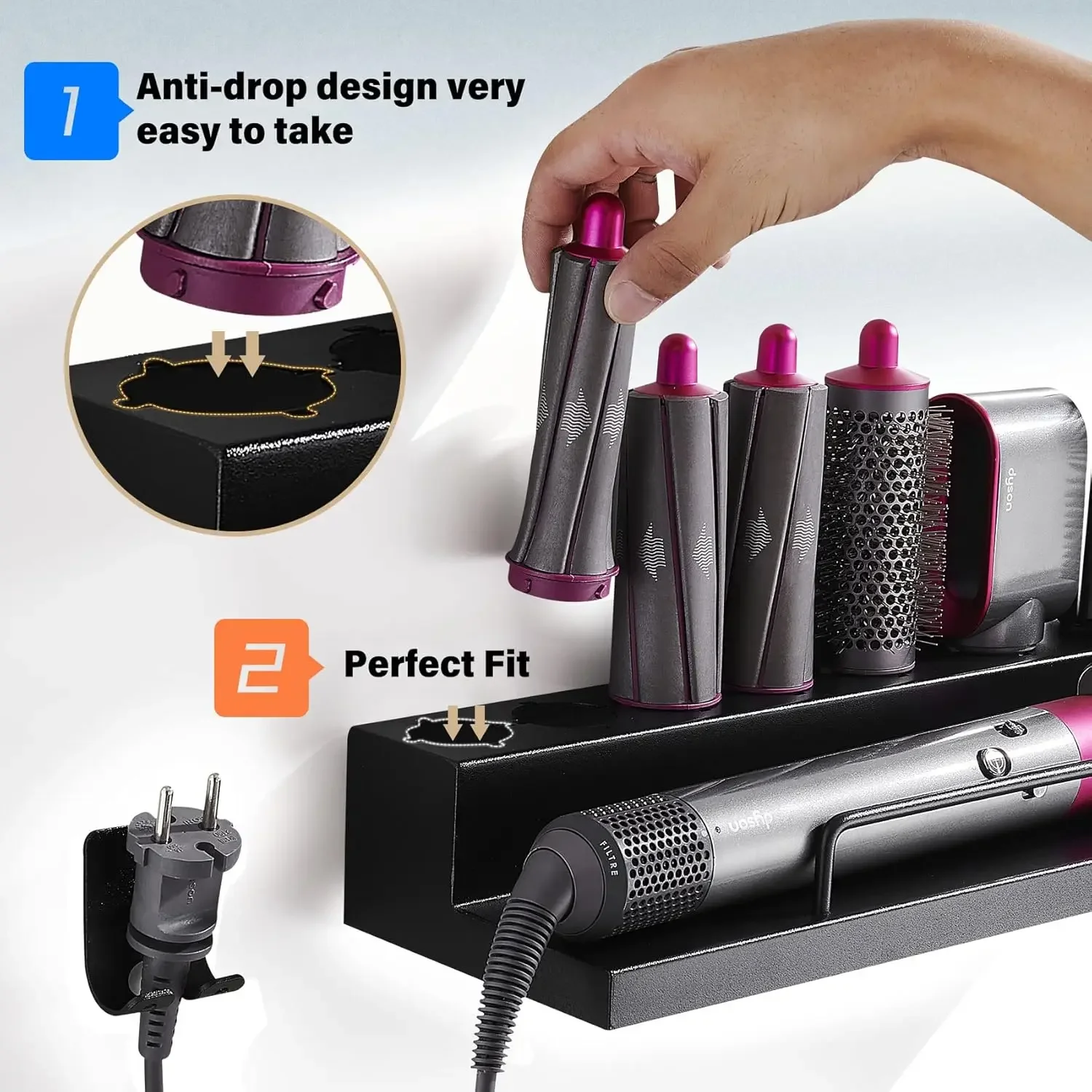 For Dyson Airwrap Hair Curler Bracket Storage Rack Wall Mount Bracket Bathroom Organizer 3