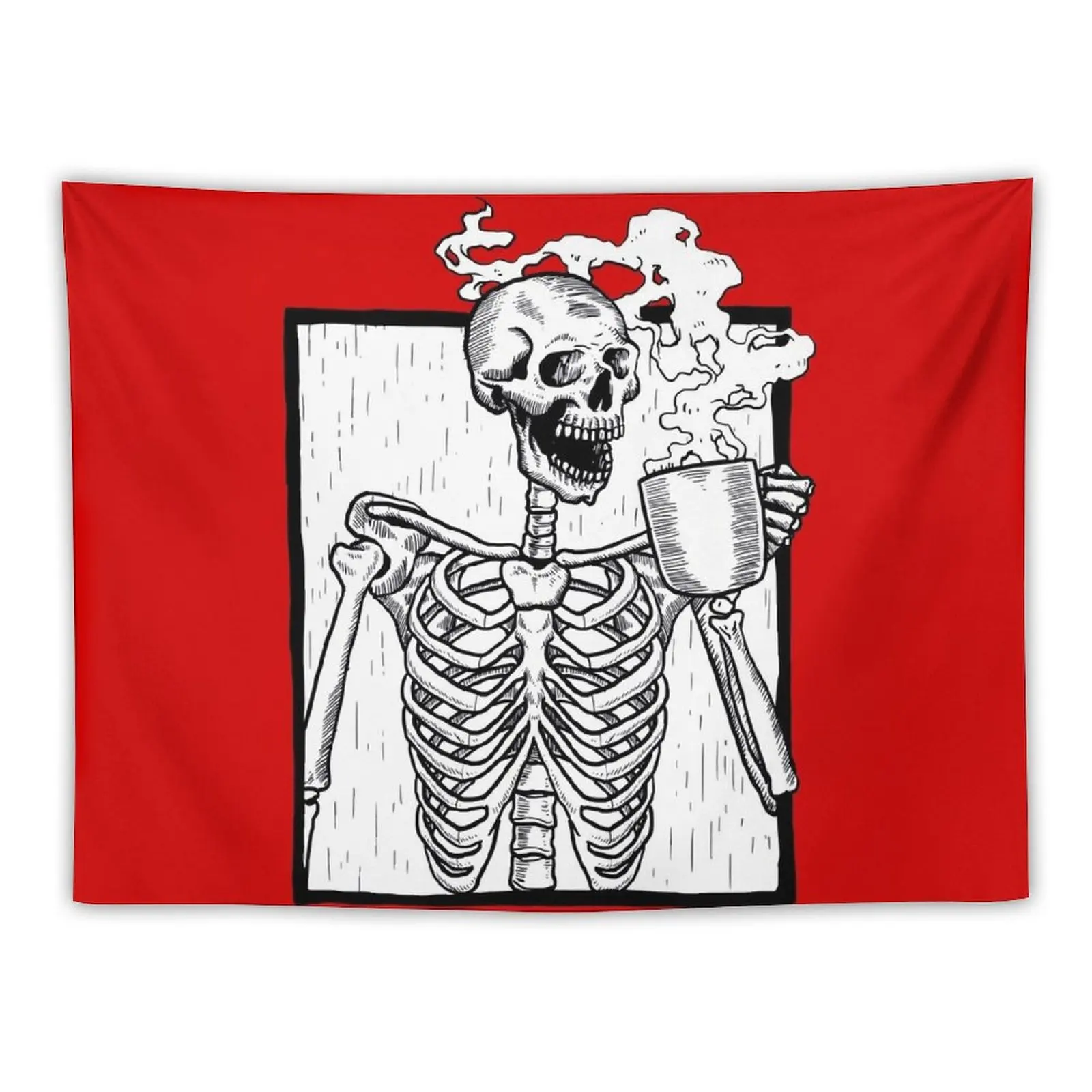 

halloween coffee drinking skeleton Tapestry Wall Decor Anime Decor