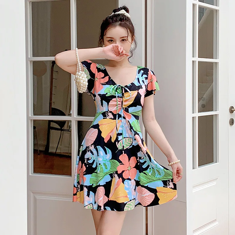 

Women Modest Swim Dresses Flower Printing Plus-Size Swimsuit Padded One Piece Swimwear Bathing Suits Dropshipping