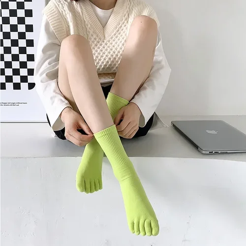 땀 흡수 통기성 스포츠 양말, 일본 캔디 컬러, 스플릿 토 여성용 양말, 다섯 손가락 면 3