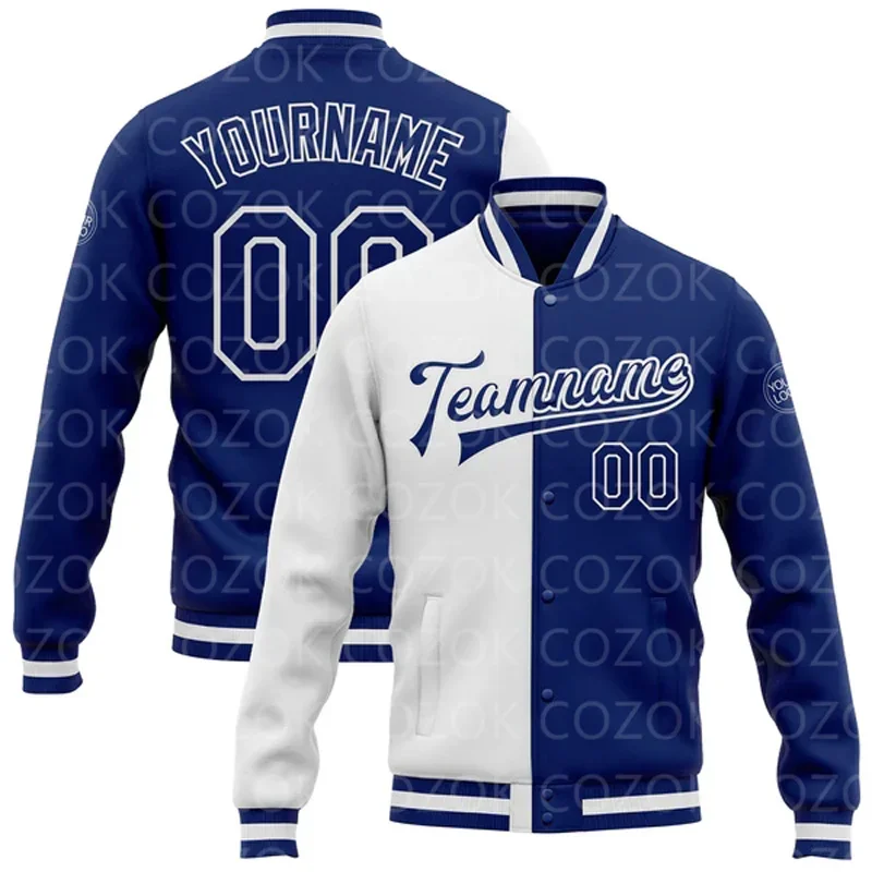 

Custom Blue Mix 3D Printed Baseball Button Jacket Bomber Full-Snap Varsity Letterman Jacket