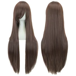 Soowee 80cm Long White Purple Synthetic Cosplay Wig - 32inches (Dark Brown)