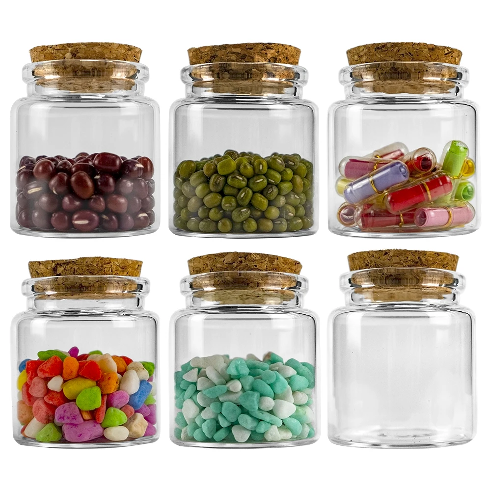6/24pcs 50ml 47x50x33mm Wishing Glass Bottles Cork Tiny Cork Transparent Glass tube Decoration