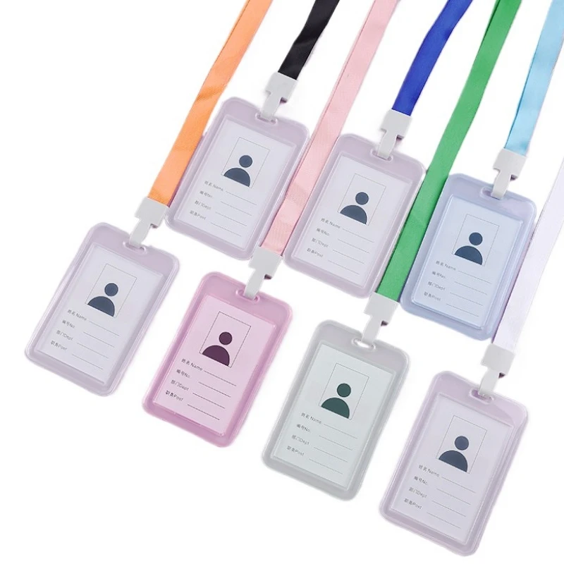 

1Set Transparent Working Permit Sleeve Case ID Tag Pass Work Card Badge Holder with Neck Strap Bus Credit Card Organizer Lanyard