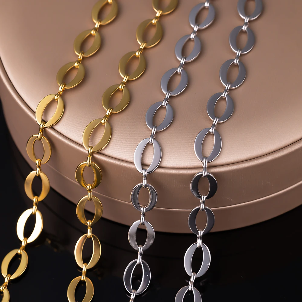 1 Meter vergoldete kubanische Halsketten aus Edelstahl, 10 x 14 mm, Buchstabe O-Link für DIY-Armbänder, Bastelbedarf, Schmuckherstellung – Detail 4