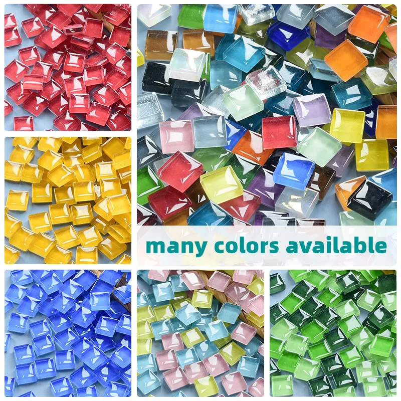50PCS Glass Mosaic Tiles Square Crystal Glass Colorful Mosaic Stones DIY Handmade Children's Creative Decoration Accessories Stickers