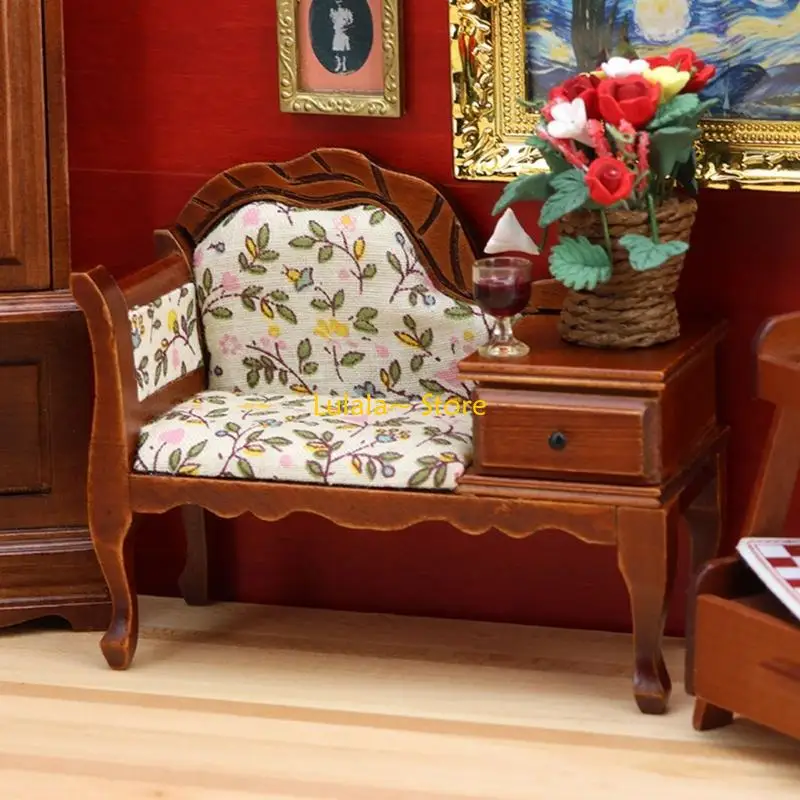Y4QA Miniatur-Chaiselounge aus Holz, viktorianisches Puppenhaus Maßstab 1:12 – Detail 8