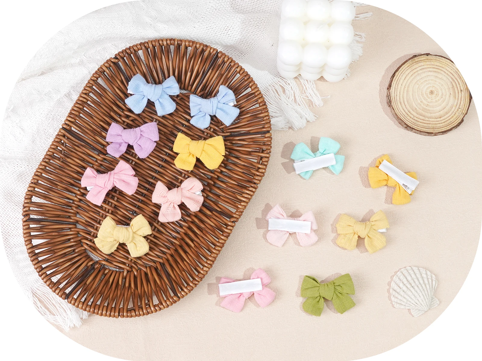 10 Stück niedliche Haarspangen mit Schleife für Kinder, Haarspangen aus Baumwolle und Leinen für Babys und Kinder, weiches, vollständig umwickeltes Design, sichere Haaraccessoires – Detail 8