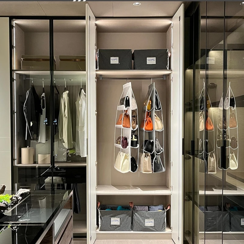 Bag Storage Hanging Bag Fabric Double-Sided Multi-Layer Dust-Proof Hanging Type Household Wardrobe Storage Rack