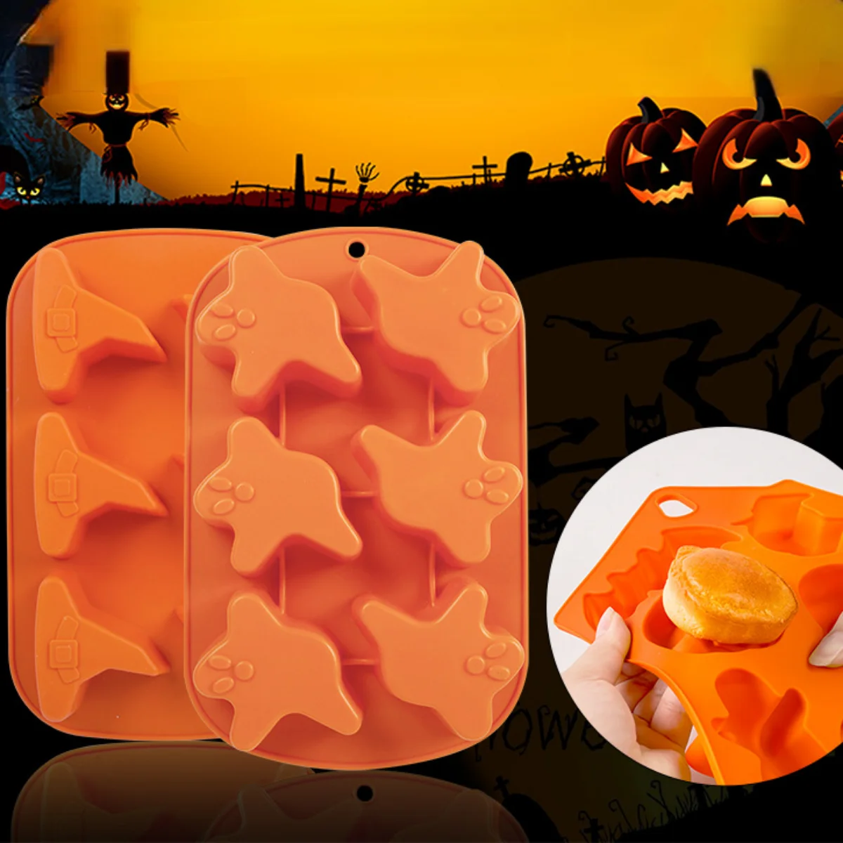 

Halloween Ghost Silicone Chocolate Mold Prank Spider Web Mousse Cake Decor Gift Candy Biscuit Mould Witch Hat Ice Tray DIY Party