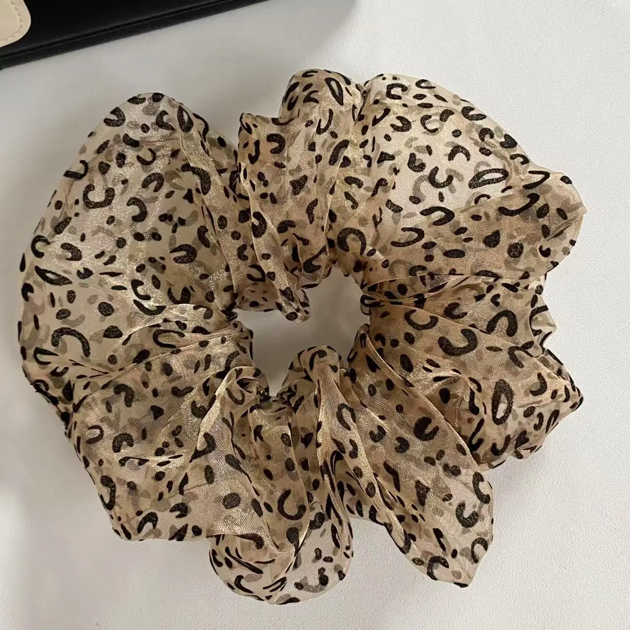 1pc Leopard Print Organza Hair Scrunchies Set, 2 - Piece Chic Hair Ties, Fashionable Hair Accessories For Women