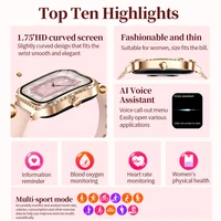 Montre connectée élégante pour femme avec diamants, écran HD 1,75 pouce 360*360, suivi de la fréquence cardiaque et de l'oxygène sanguin, appels Bluetooth, Nouveauté 2026 2
