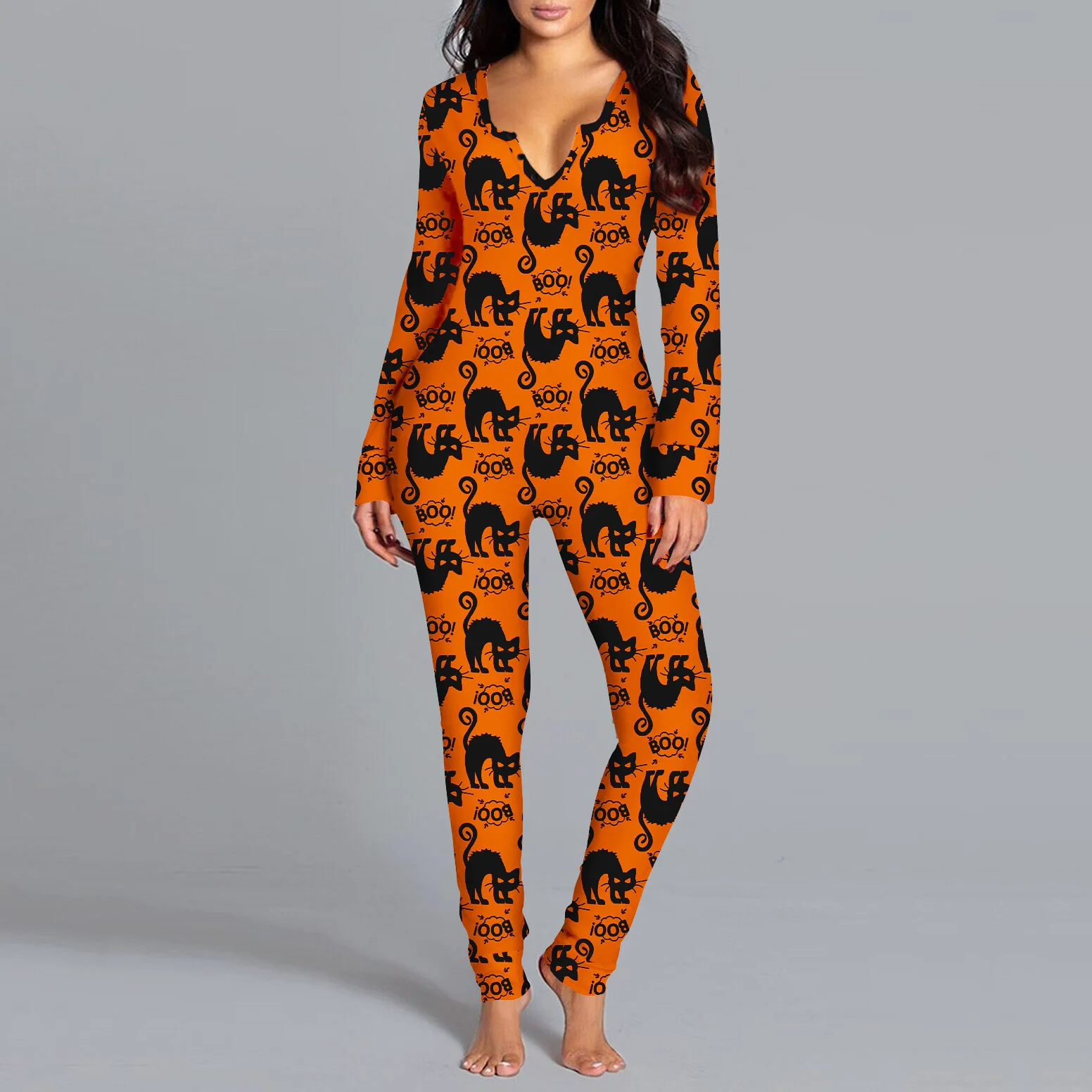

Zabrina Fashion Print Long Sleeve Jumpsuits Casual V-Neck Pants Fall New Female Halloween Jumpsuit Festival Club Wear Party