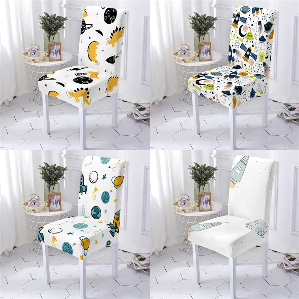 

Cartoon Space Style Chair Cover Spandex Elastic Chairs Slipcover Planet Pattern Anti-Dirty Seat Chairs Covers Home Stuhlbezug