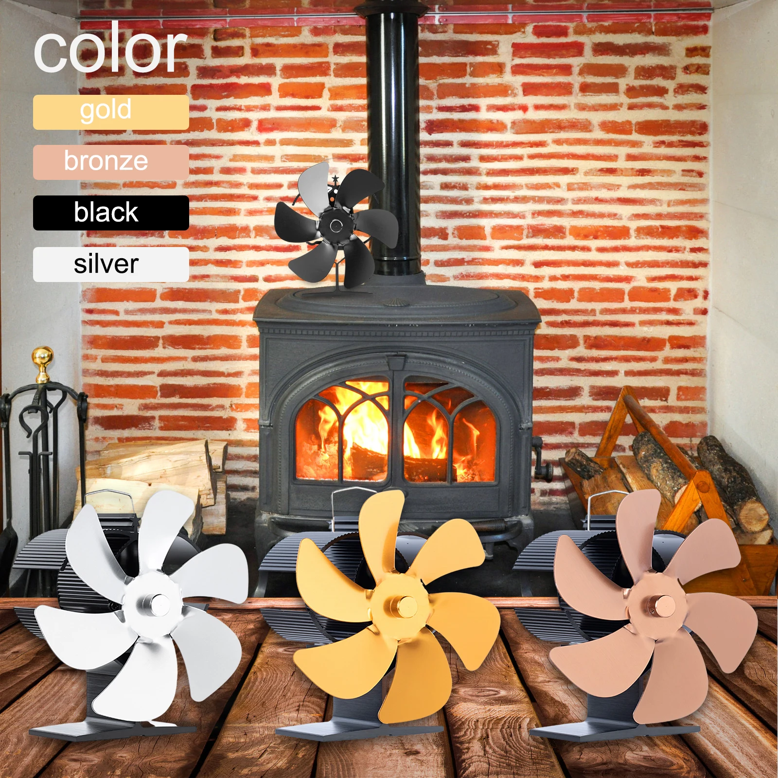 6 Blades Heat Powered Stove Fan Log Wood Burner Eco-fan Quiet Home Fireplace  Fan Efficient Heat Distribution _ - AliExpress Mobile