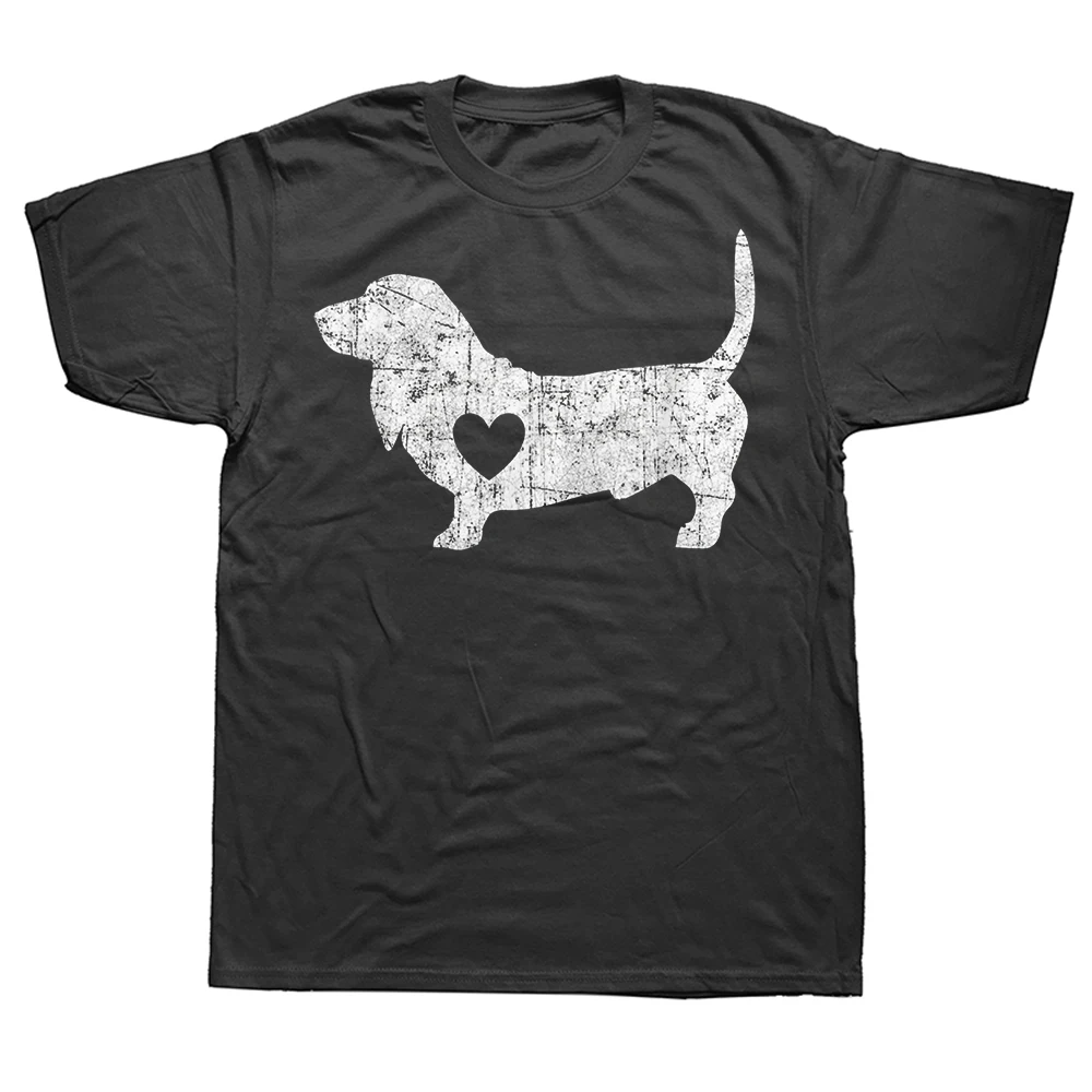 Vintage Basset Hound Herz Hund Welpe Lustige Shirts für Männer und Frauen, Herren Baumwoll-Washed T-Shirt, Geschenkidee