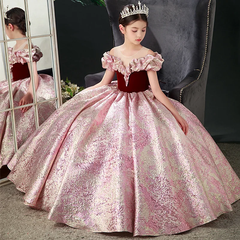 

Toddler Baby Girls Silk Satin Dresses Kids Elegant Wedding Princess Party Tutu Dress Teenage Children Birthday Baptism Clothing