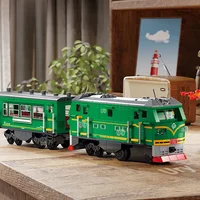 Technical Retro Green Steam Train City Car Electric Model Rechargeable Lithium Battery Motor Building Blocks Toys For Boy Gifts 4
