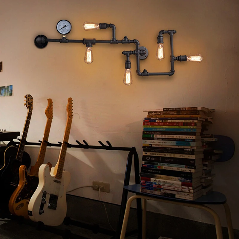 빈티지 레트로 로프트 산업용 벽 조명, 개성 있는 수도관 기어 LED 벽 램프, 레스토랑 바 카페 통로 침실 램프