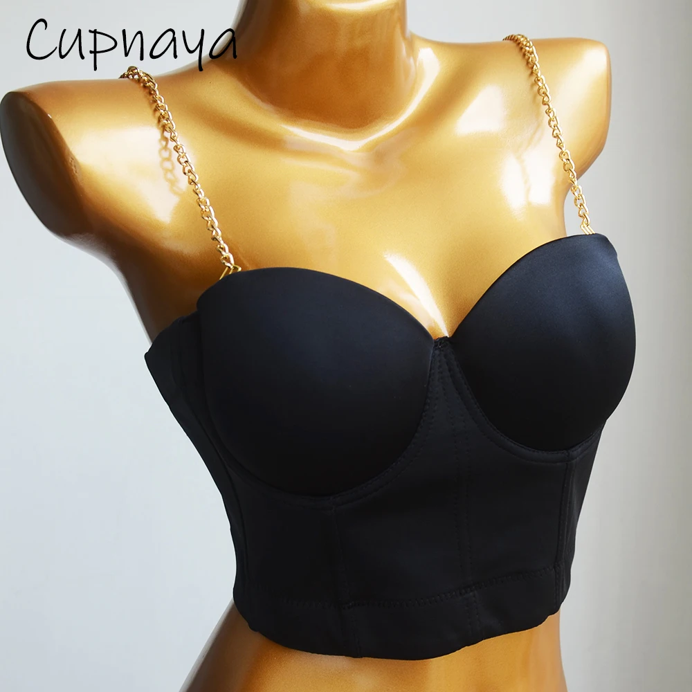 

Cupnaya Removable Chains Strap Women Padded Crop Top Sexy Push Up Bustier Corset Inside Camisole Group Girls Dance Tube Vest