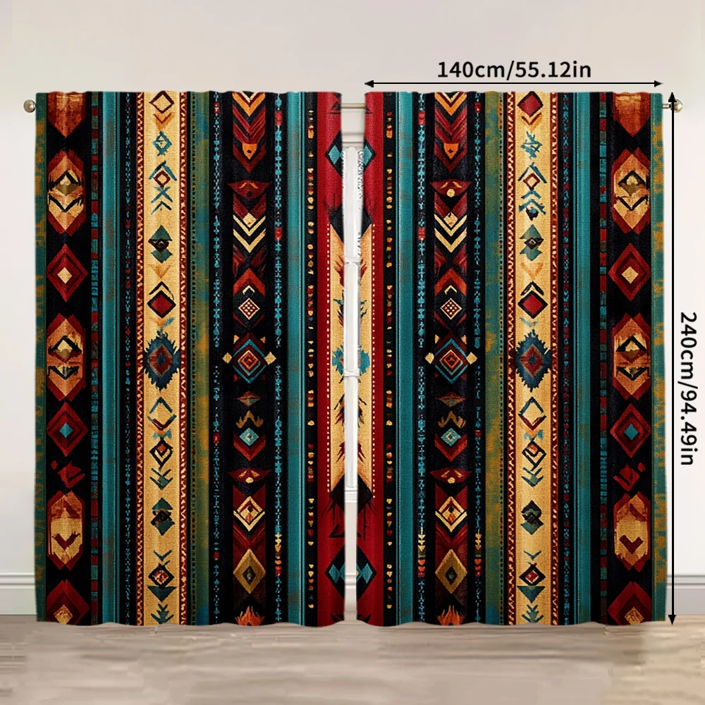 2pcs, 2D flat Window Curtains Ethnic Tribes Arrow Versatile Polyester,Without Electricity Family Party Decoration for Home Use 3